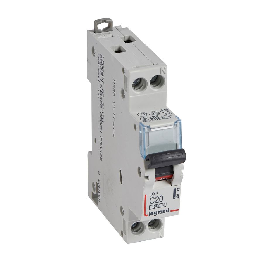 Installatieautomaat MCB DX³ 1-polig + Nul C-karakteristiek 20A 6000A