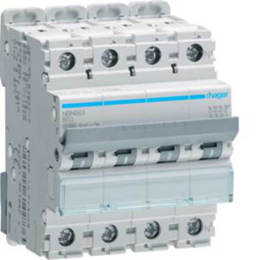 Installatieautomaat 3-polig + Nul 63A B-karakteristiek 10 (15) kA