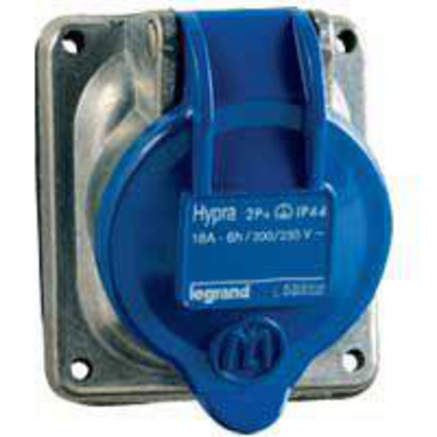 Inbouw Wandcontactdoos 230V 16A 4P IP44 metaal blauw Hypra