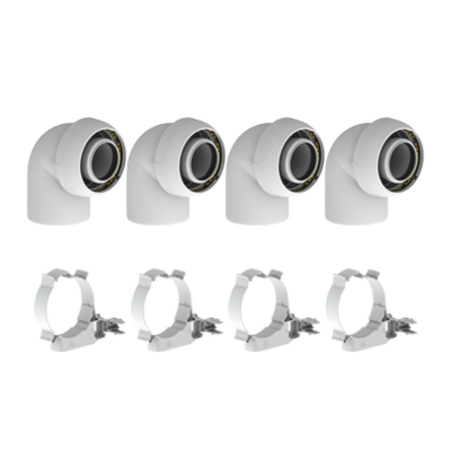Set met 4 bochten EasySafe PP concentr. Ø60/100mm 90° incl. beugels