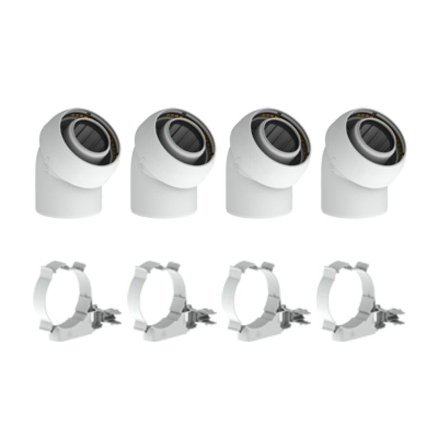 Set met 4 bochten EasySafe PP concentr. Ø60/100mm 45° incl. beugels