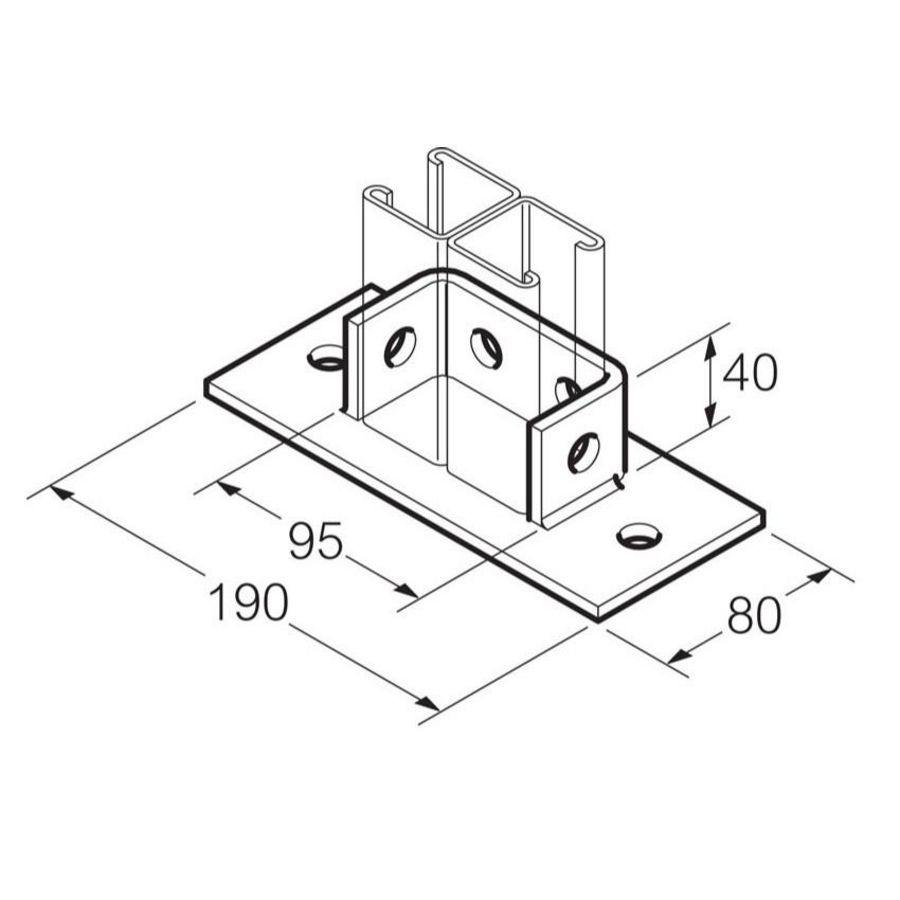 Bevestigings-/grond-/plafondplaat RVS316 2xC41x41