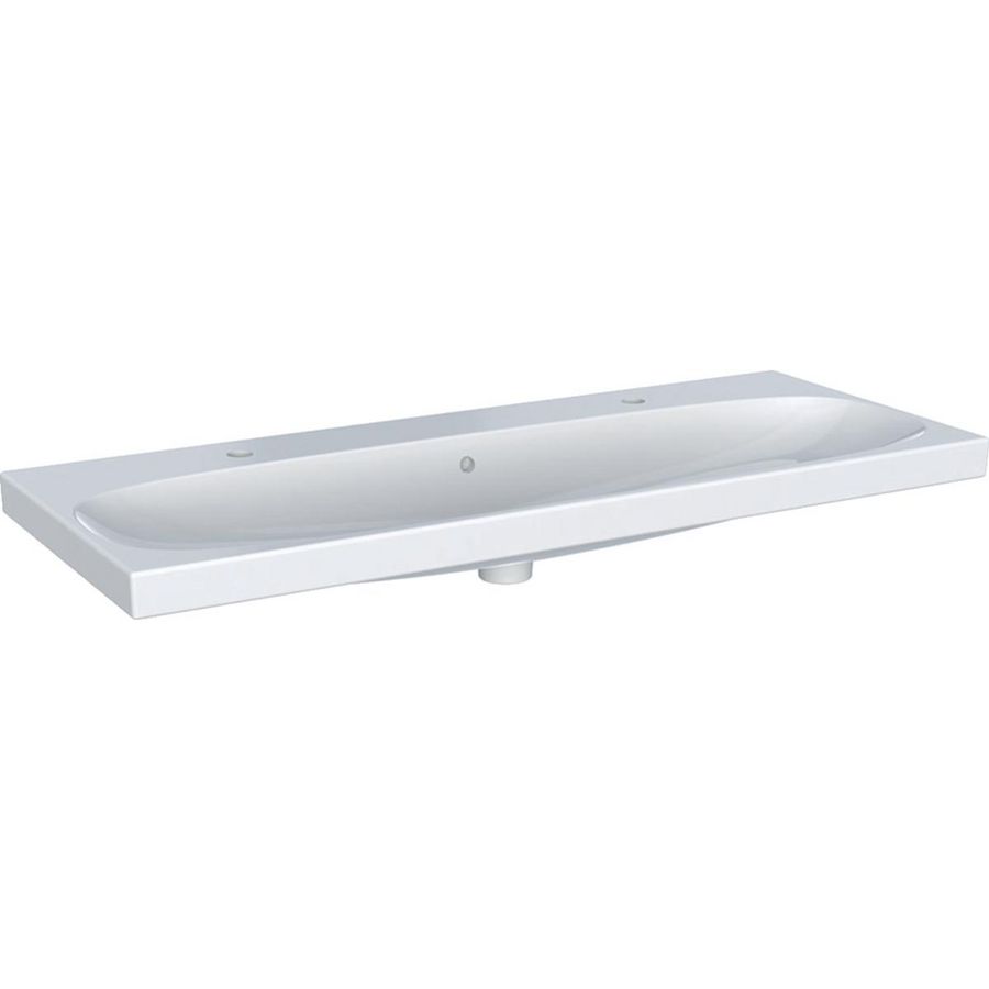 Acanto wastafel 120x48,2cm met 2x kraangat met overloop wit Keratect