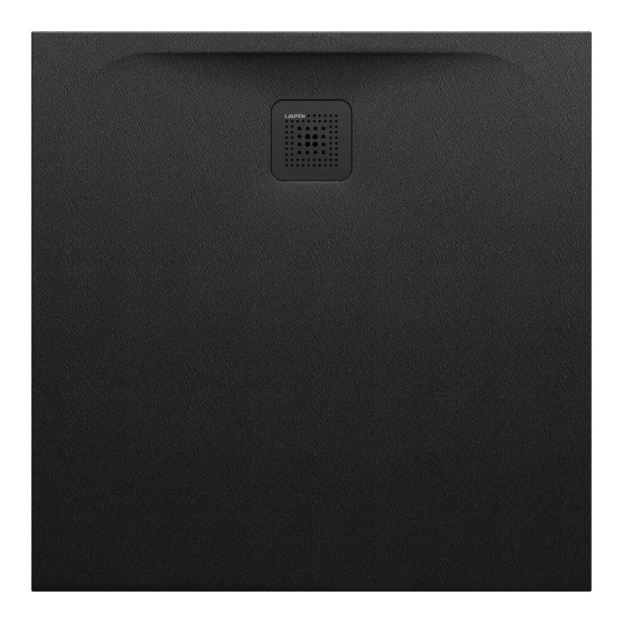 Pro douchevloer 900X900mm afvoer zijkant gecentreerd Marbond mat zwart afvoer aan korte zijde