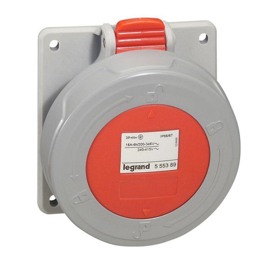 Inbouw Wandcontactdoos 400V 16A 4P IP67 kunstst. rood P17