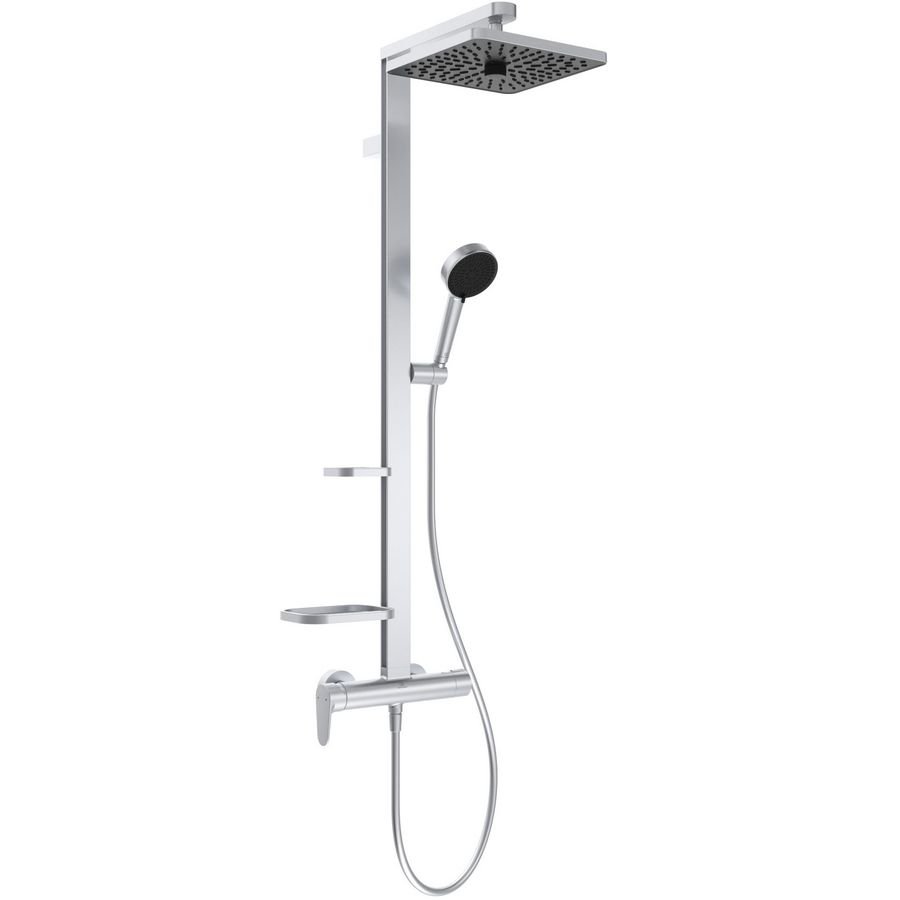 ceraflow alu+ douchesysteem 345x501x1113mm zilver afwerking, 12 l/min (3 bar) (vierkant)