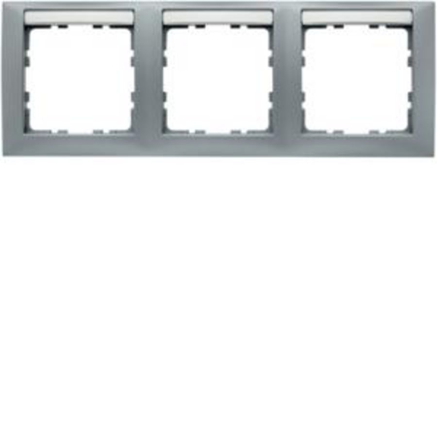 Afdekraam met tekstveld 3-v hor. berker S.1 aluminium mat