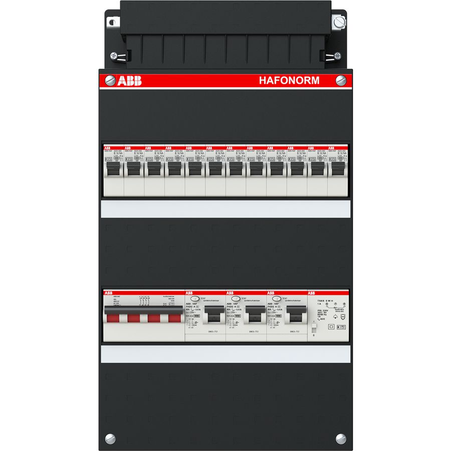Installatiekast 12x achter 3x 30mA + T + HS 3-f