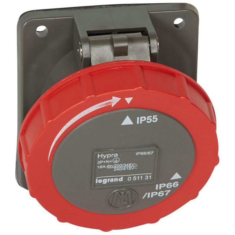 Inbouw contactdoos 400V 16A 5P IP67 kunstst. rood 051131 Hypra