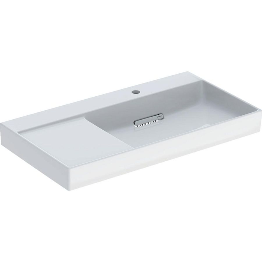 Wastafel 90x48cm afvoer horizontaal met kraangat rechts aflegvlak links wit Keratect ONE incl. sifon