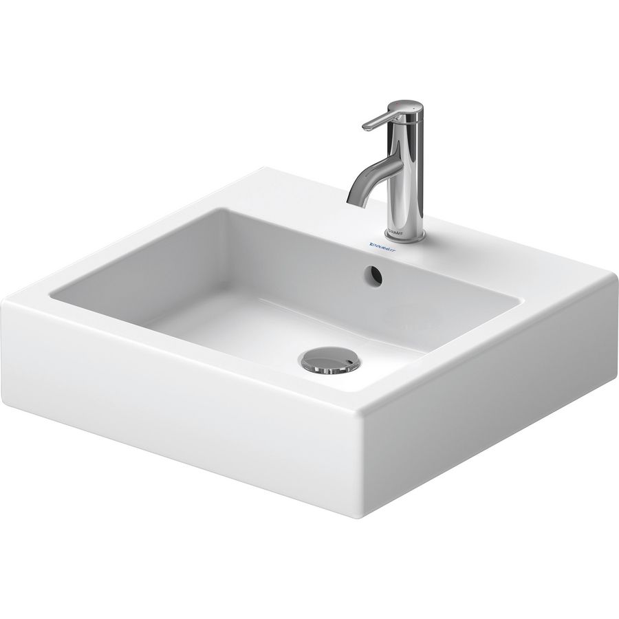 VERO #045450 wastafel 500mm wit met kraangat met overloop geslepen onderzijde