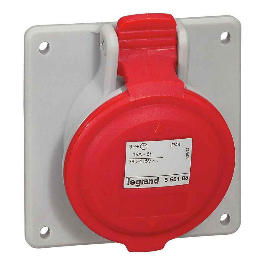 Inbouw Wandcontactdoos 400V 16A 4P IP44 kunstst. rood P17