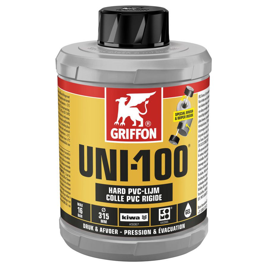 Hard PVC-lijm UNI-100 (druk/afvoer) KOMO/KIWA pot 1ltr VVE=8