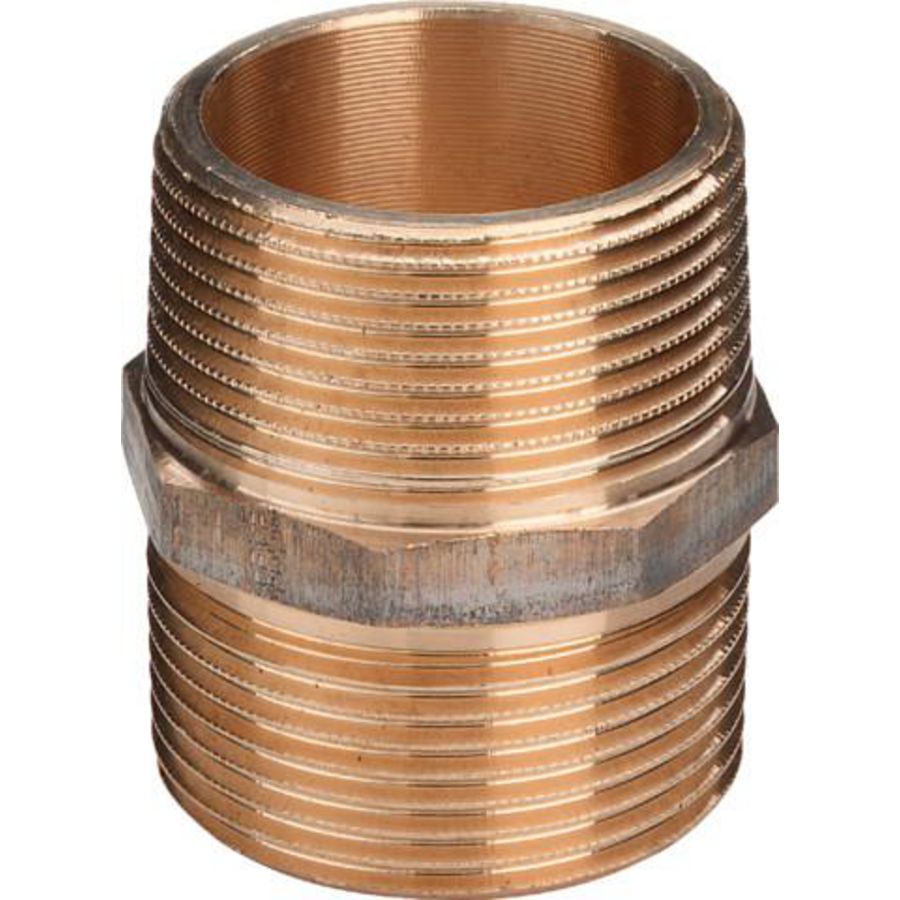 Dubbele draadnippel brons 1.1/2" (2x bu.) met sleutelvlak 3280