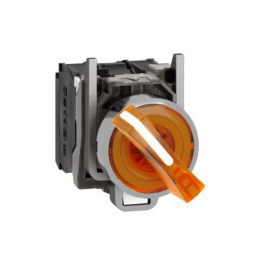 Keuzeschakelaar 2 standen Verlicht 22mm 24V 1NO + 1NC Oranje