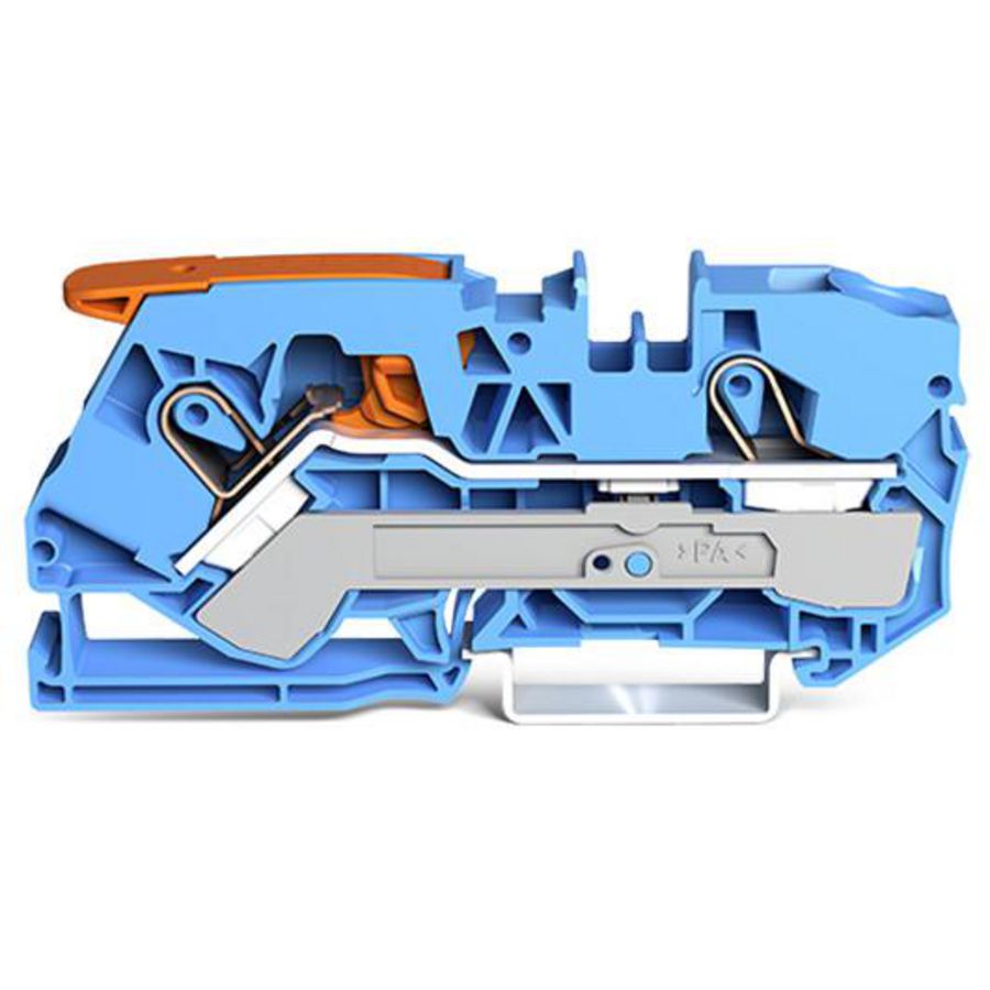 2-draads rijgklem met hendel en Push-in 10 mm² blauw VVE=25
