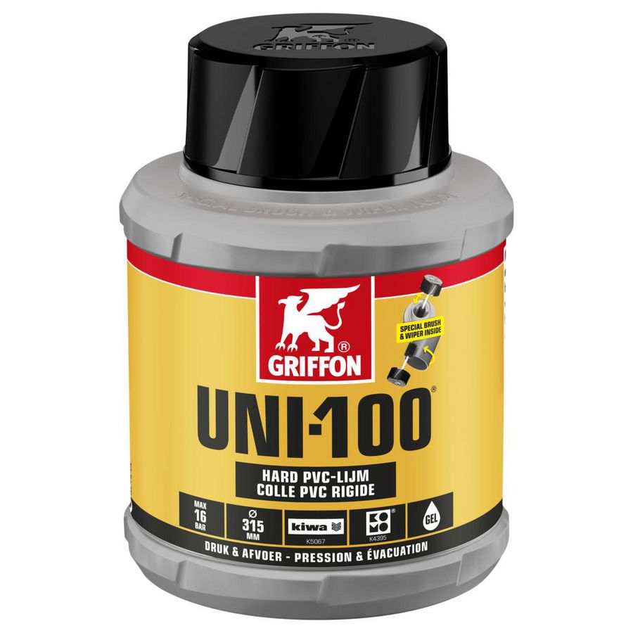 Hard PVC-lijm UNI-100 (druk/afvoer) KOMO/KIWA pot Flacon 250ml VVE=24