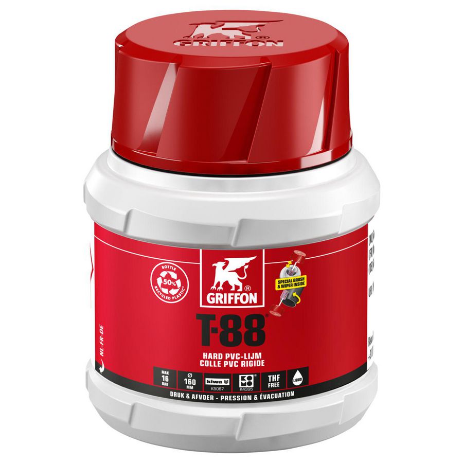 Hard PVC-lijm T-88 (druk-/afvoer) KOMO/KIWA pot a 100ml.