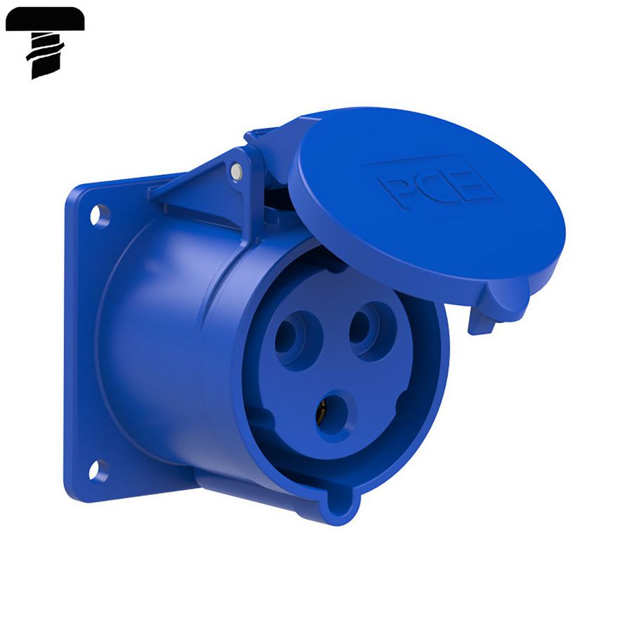 Wandcontactdoos CEE 32A 3p 230V 6h blauw IP44 75x75mm