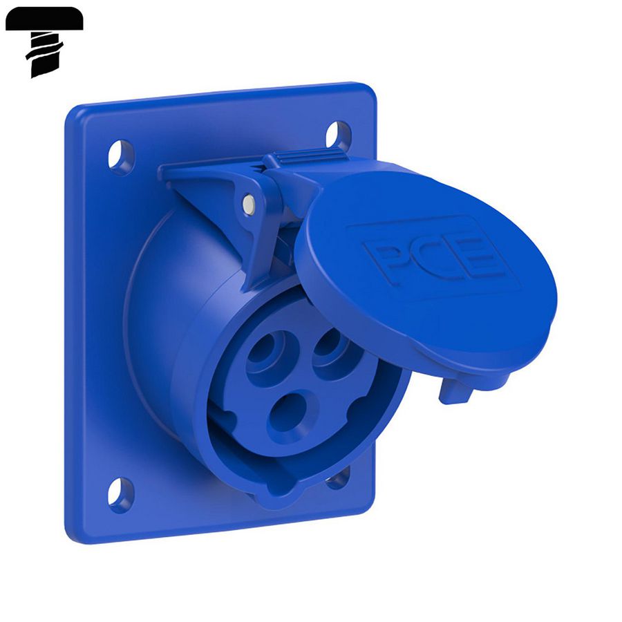 Wandcontactdoos CEE 16A 3p 230V 6h blauw IP44 70x85mm