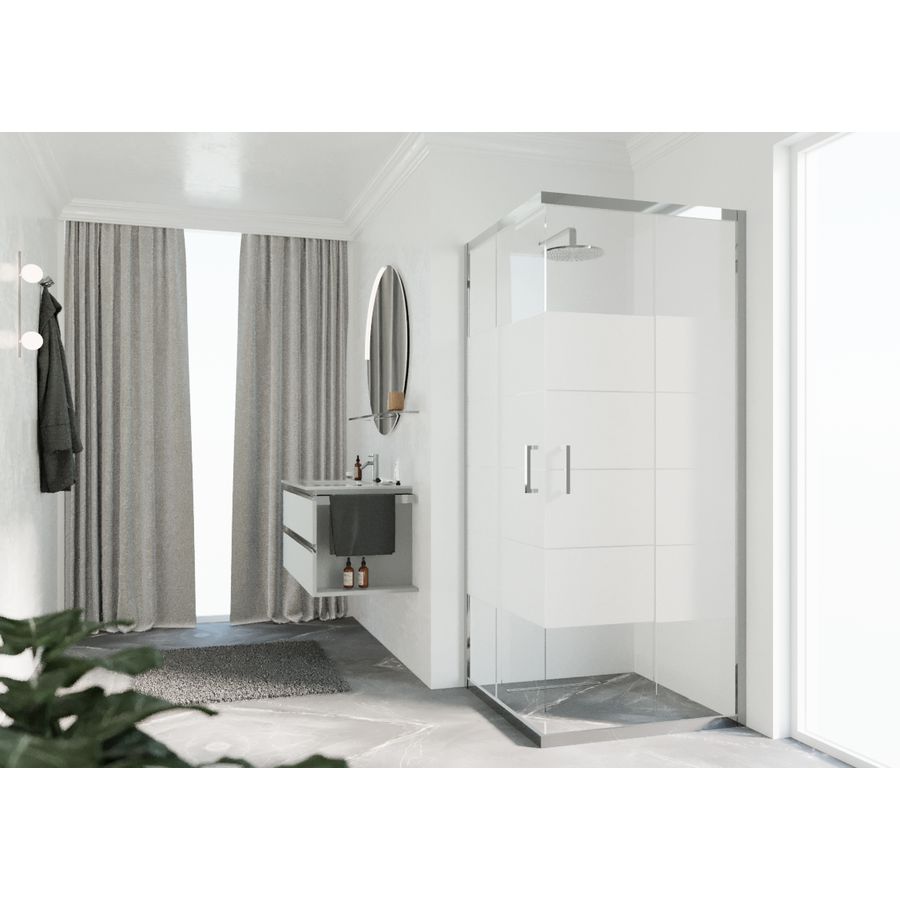 Hoekinstap (1 omkeerbaar deel) ZEPHYROS 2.0 1020-1050x2000mm Strip Motief profiel chroom