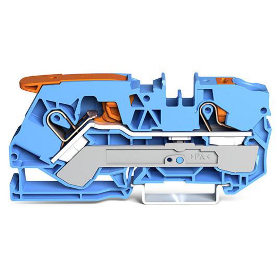 2-draads rijgklem met hendel en drukknop 10 mm² blauw VVE=25