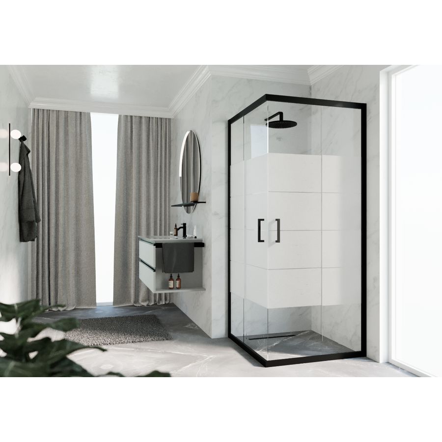 Hoekinstap (1 omkeerbaar deel) ZEPHYROS 2.0 1020-1050x2000mm Strip Motief profiel zwart