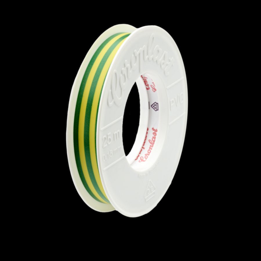Rol a 10m. pvc isolatietape 15mm type 302 VDE groen/geel