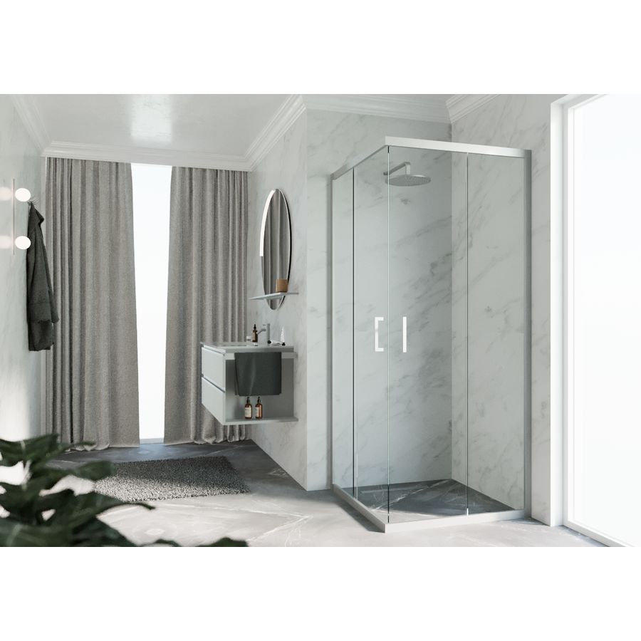 Hoekinstap (1 omkeerbaar deel) ZEPHYROS 2.0 1020-1050x2000mm helder glas profiel matchroom