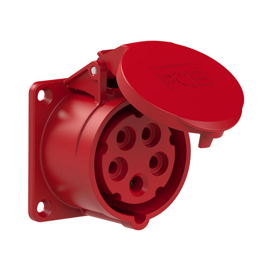 Wandcontactdoos CEE 16A 5p 400V 6h rood IP54 70x70mm