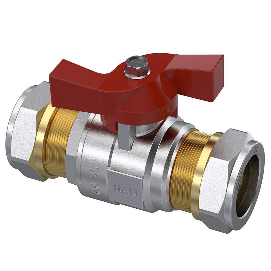 Kogelkraan S28 22mm knel vernikkeld vlinderhendel rood