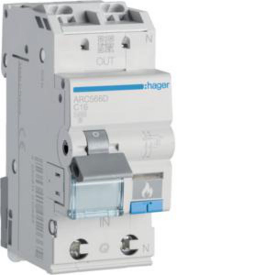 Installatieautomaat MCB met vlamboogdetectie AFDD 1-polig + Nul 10kA C-16A 2M