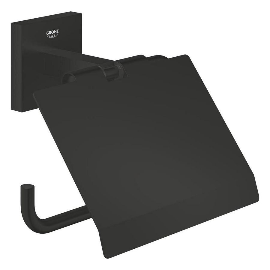 Start Cube toiletrolhouder met deksel mat zwart