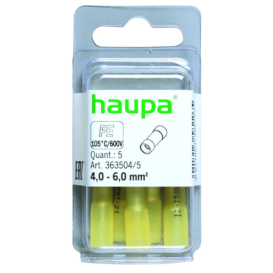 Zak a 5st. Stootverbinder isol. 4,0-6,0mm2 krimp lijm geel