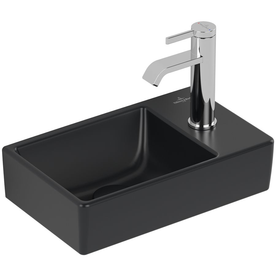 Fontein Avento 360x220mm Pure Black CeramicPlus kraangat rechts zonder overloop
