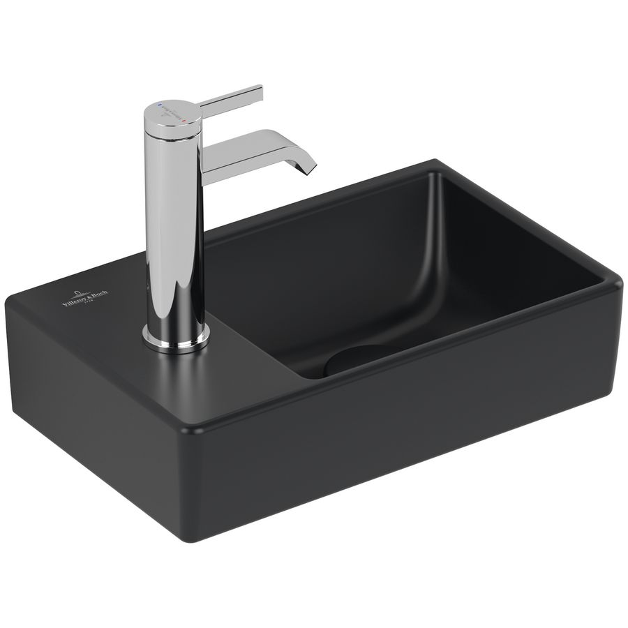 Fontein Avento 360x220mm Pure Black CeramicPlus kraangat rechts zonder overloop