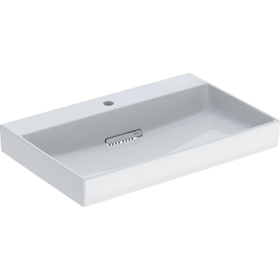 Wastafel 75x48cm afvoer horizontaal met kraangat gecentreerd wit Keratect ONE incl. sifon