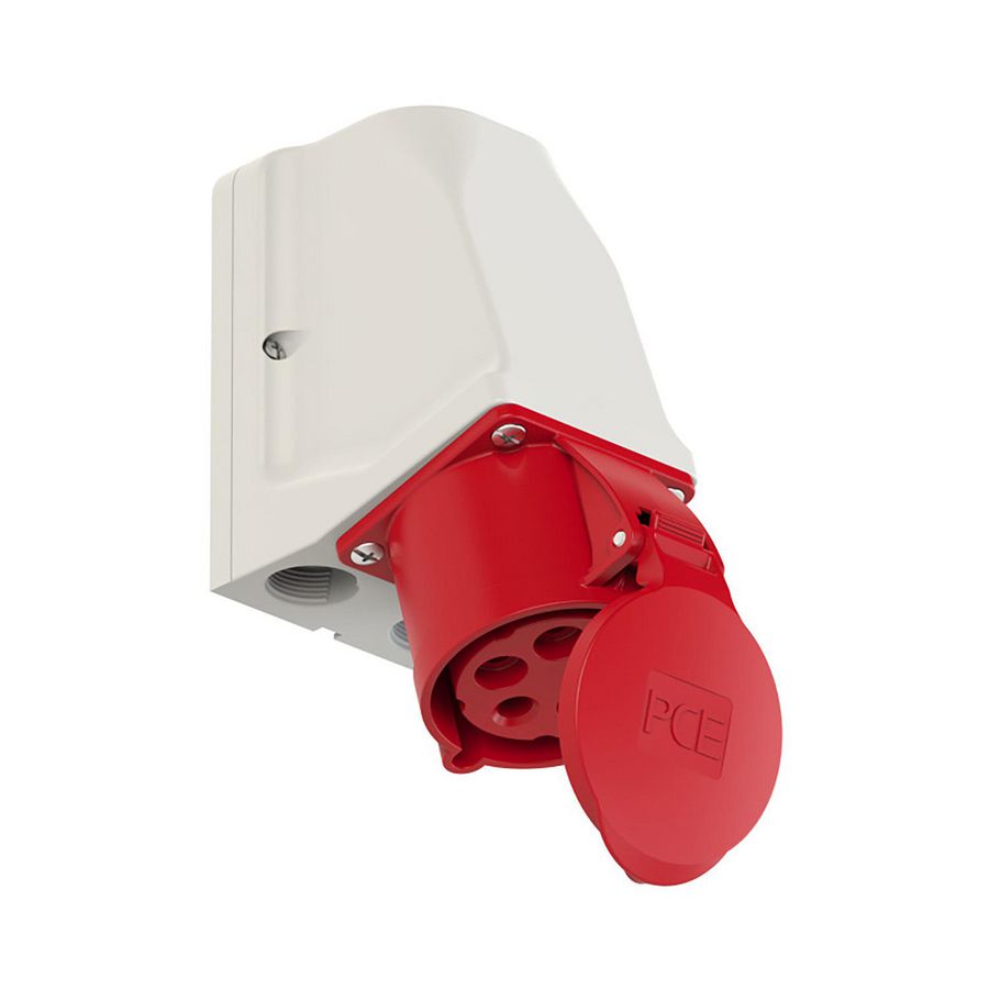 Wandcontactdoos CEE 32A 5p 400V 6h rood IP44 met doorlus