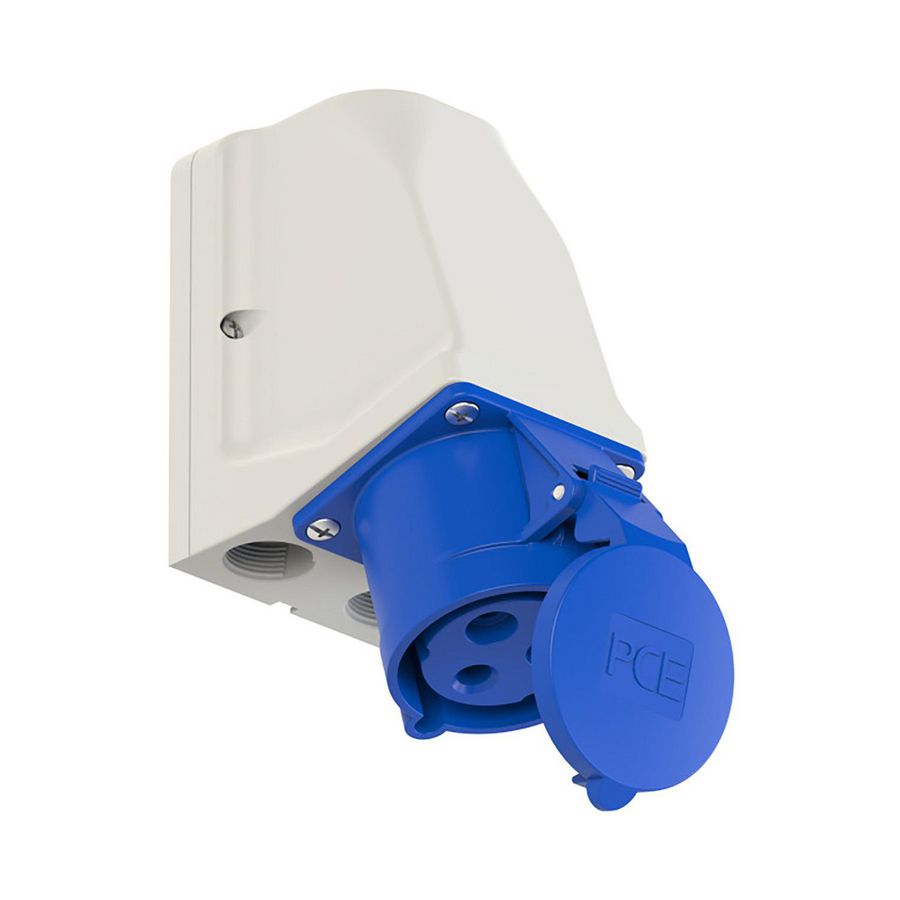 Wandcontactdoos CEE 32A 3p 230V 6h blauw IP44 met doorlus