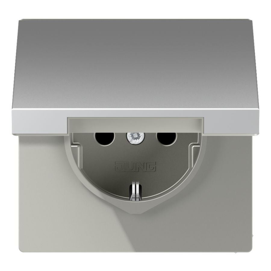 Wandcontactdoos aluminium besch.cont. & klapd.