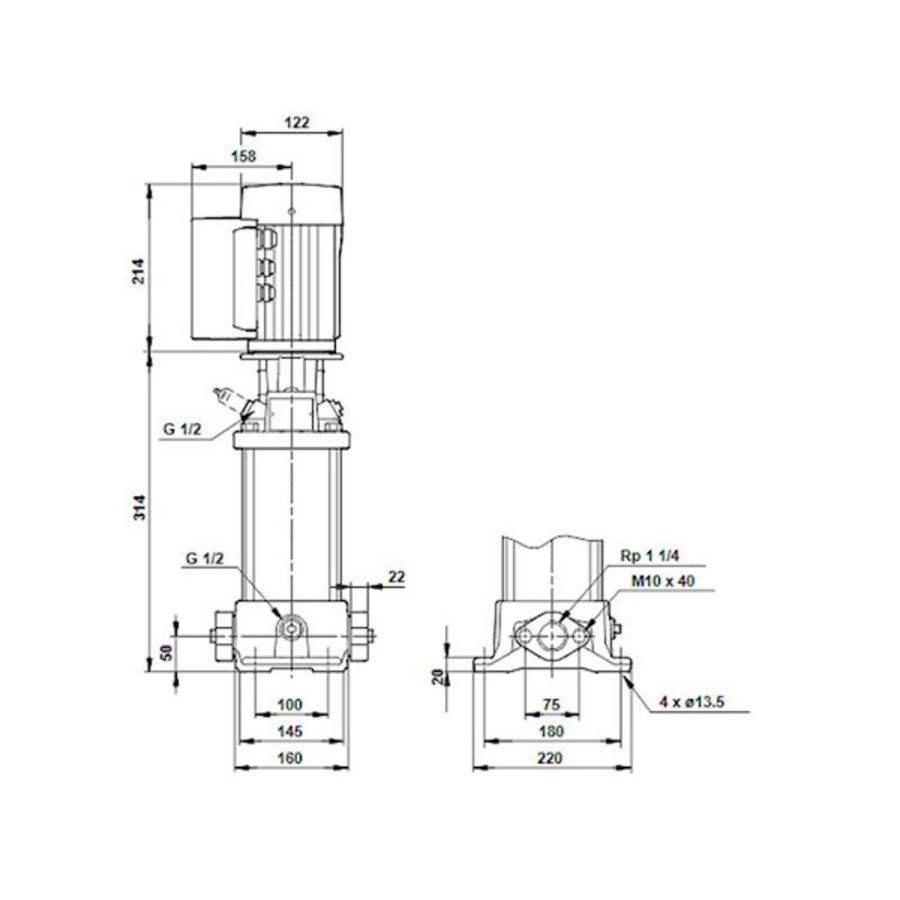 Centrifugaalpomp CRE5-4 A-A-A-E-HQQE 1x200-240 60HZ