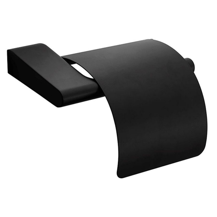 Toiletrolhouder met klep mat zwart Style