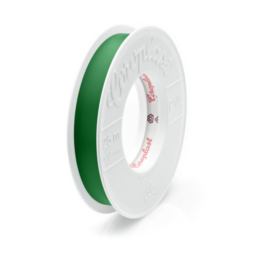 Rol a 10m. pvc isolatietape 15mm type 302 VDE groen/geel