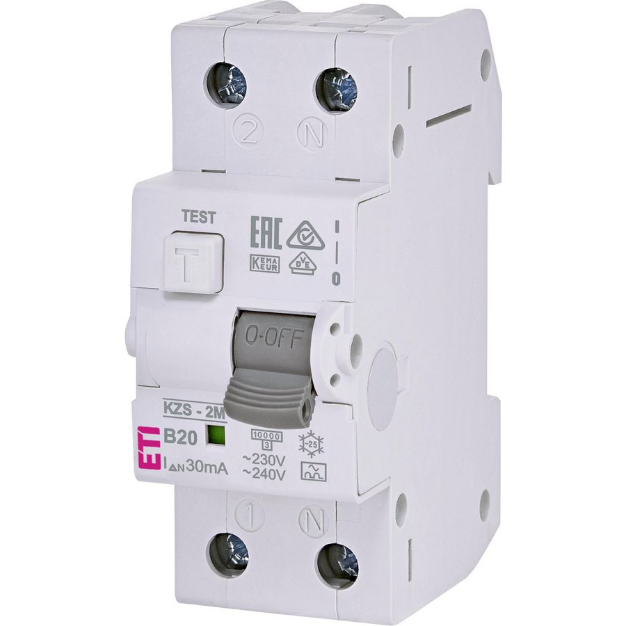 Aardlekautomaat KZS-2M B-kar. 20A 30mA 1-polig + Nul