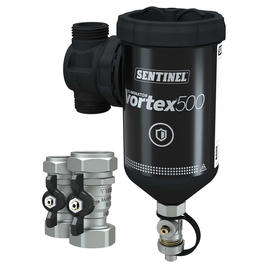 Vuilafscheider VORTEX500 magnetisch 1"bu.dr. incl. kogelafsluiters