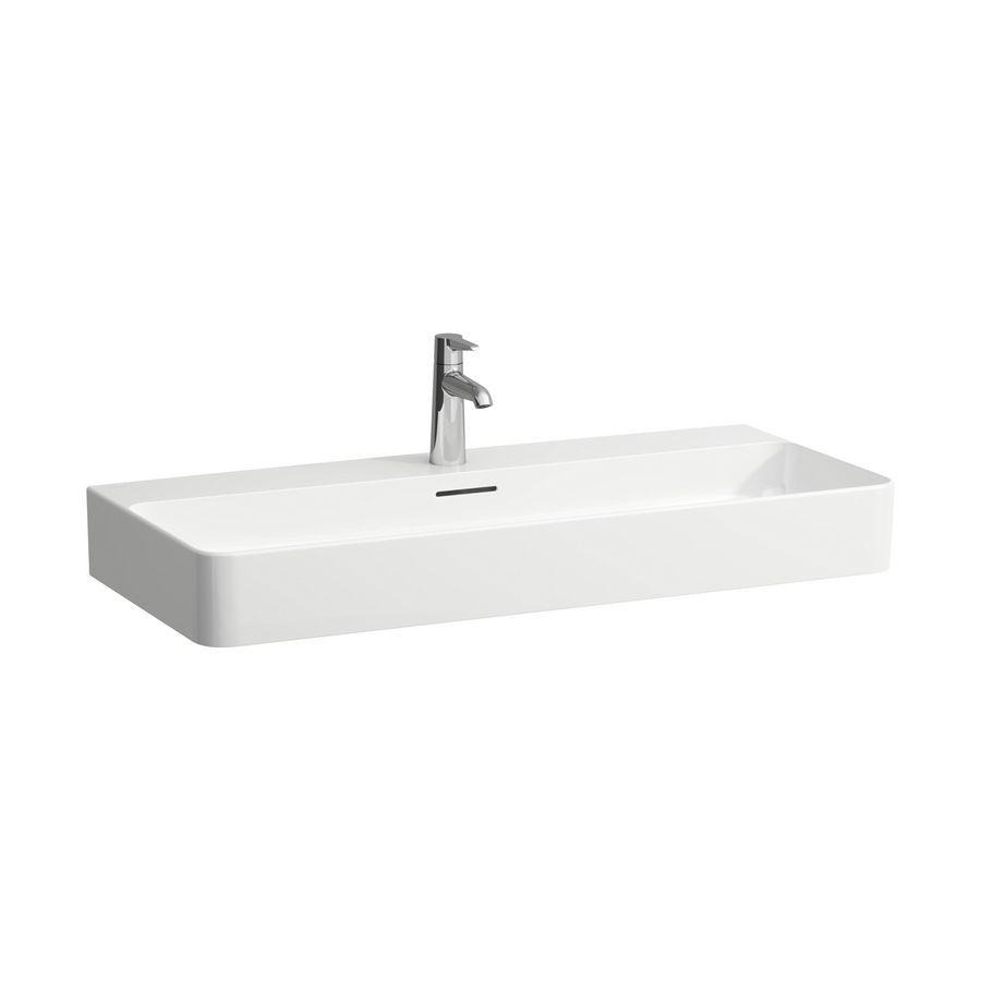 Val wastafel 950x420mm wit met overloop zonder kraangat onderzijde geslepen