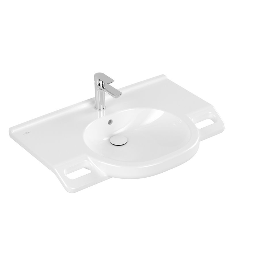 Rolstoelwastafel ViCare (O.novo Vita) ovaal 800x550mm wit Alpin C+ met kraangat + overloop