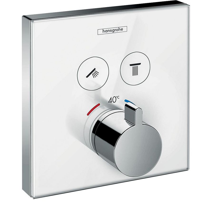 Afbouwdeel ShowerSelect Glas inbouw thermostaat wit/chroom met stopkraan