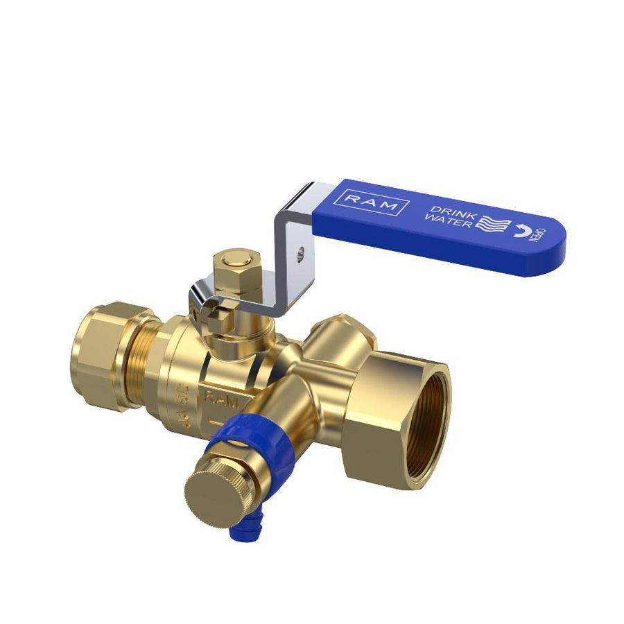 Kogelkraan S28 DN15 15mm knelx3/4"wartel + aftapper