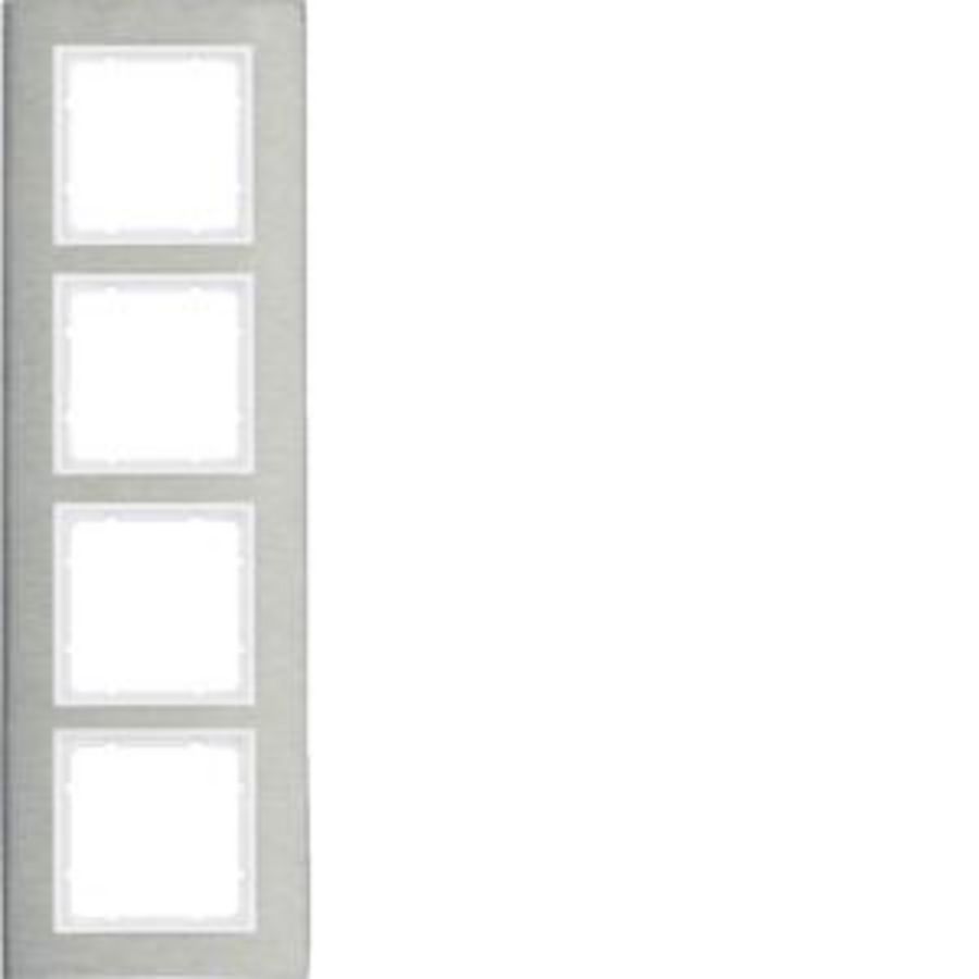 Afdekraam 4-v vert. berker B.7 geborsteld edelstaal/polarwit